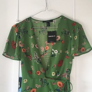 NWT Forever21 Green Floral Midi Wrap Dress